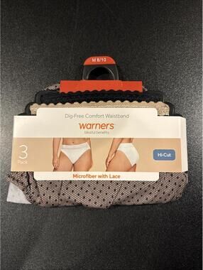 Warners Blissful Dig-Free Comfort Waistband w/ Lace Microfiber Hi-Cut M (307,8)